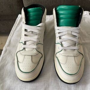 Zara Unisex White and Green Genuine Leather Sneakers